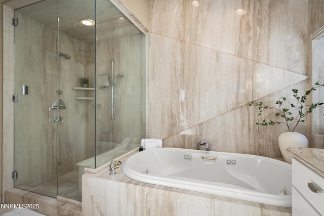 210 Allen Way, Incline Village, NV 89451 - bathroom featuring a shower stall, a tub with jets, and vanity