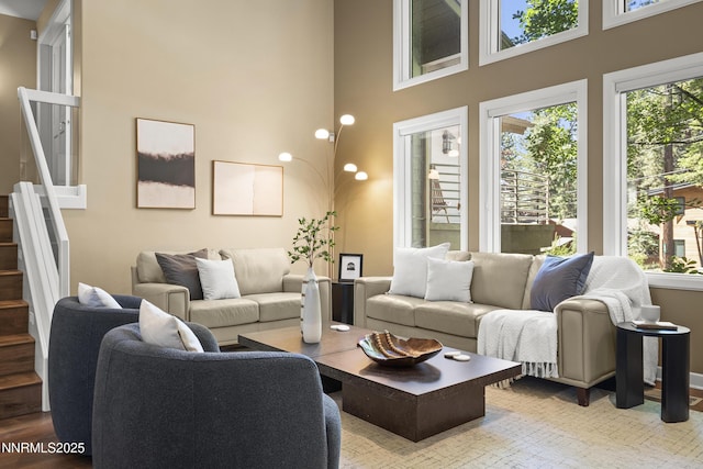210 Allen Way, Incline Village, NV 89451 - living room with stairs, wood finished floors, and a high ceiling