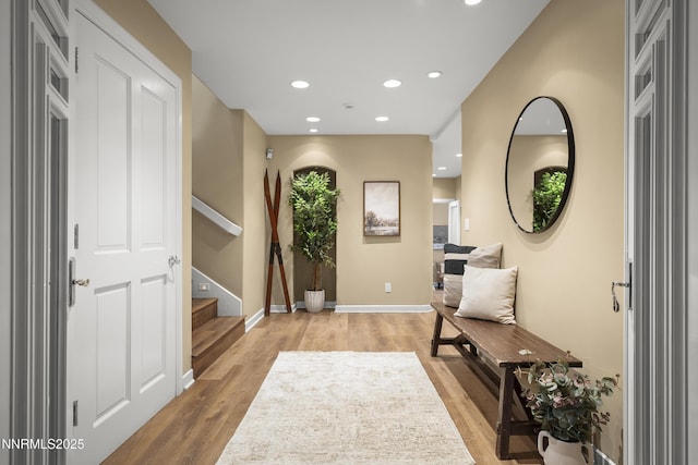 210 Allen Way, Incline Village, NV 89451 - entryway with light wood-style floors, stairs, and recessed lighting