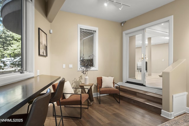 210 Allen Way, Incline Village, NV 89451 - sitting room featuring dark wood-style flooring, rail lighting, and a desk