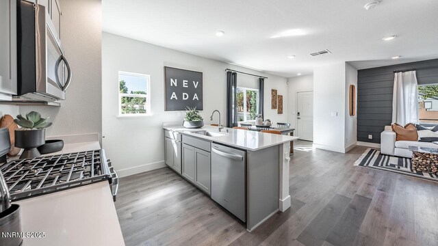 1639 Prancer St Lot # 47, Reno, NV 89523 - kitchen with appliances with stainless steel finishes, a peninsula, plenty of natural light, light wood-style flooring, and recessed lighting