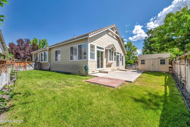 7449 Ambush Cir, Sparks, NV 89436 - rear view of house with a patio area, a fenced backyard, and a shed