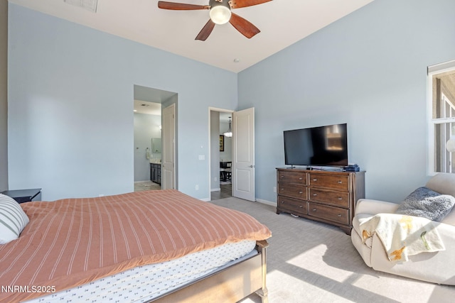 9435 Stony Hill Rd, Reno, NV 89521 - bedroom featuring light carpet, ensuite bathroom, and ceiling fan