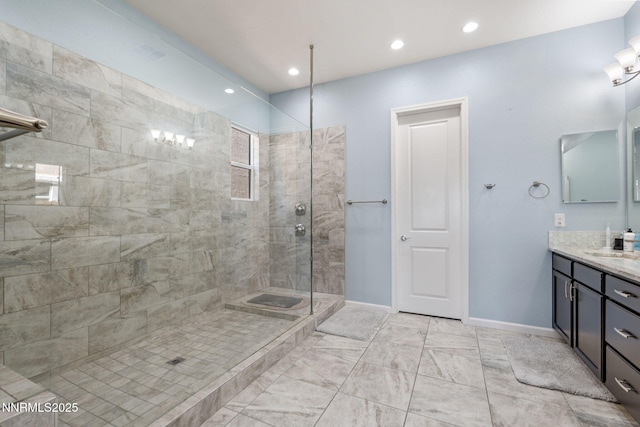 9435 Stony Hill Rd, Reno, NV 89521 - full bathroom with vanity, a walk in shower, and recessed lighting