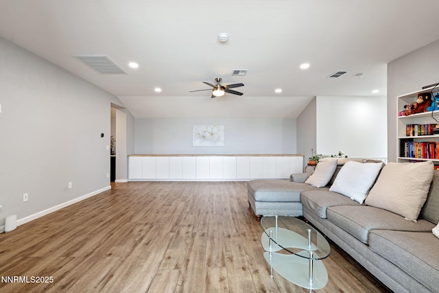 9435 Stony Hill Rd, Reno, NV 89521 - living room featuring light wood-style flooring, a ceiling fan, and recessed lighting