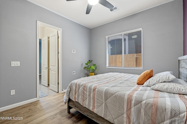9435 Stony Hill Rd, Reno, NV 89521 - bedroom featuring light wood-type flooring, ornamental molding, and ceiling fan