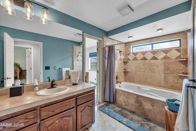 3279 Upland Ct, Carson City, NV 89703 - full bathroom featuring tiled shower / bath combo, vanity, and tile patterned flooring