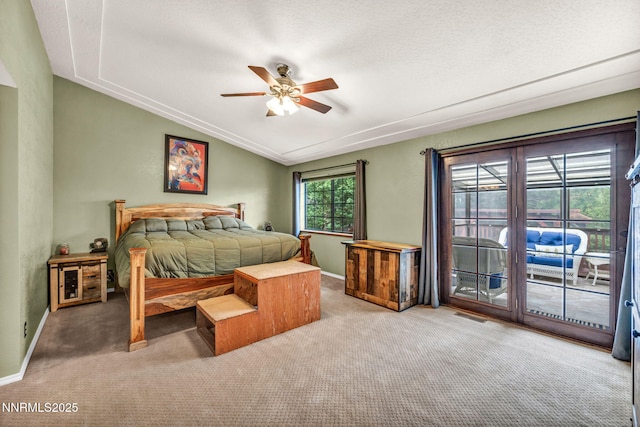 3279 Upland Ct, Carson City, NV 89703 - carpeted bedroom with lofted ceiling, access to exterior, and a ceiling fan
