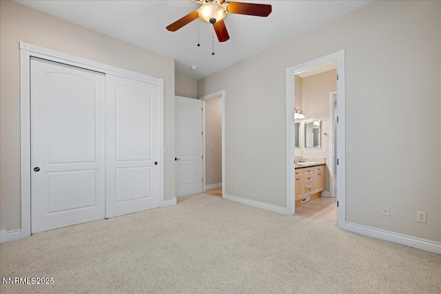 4990 Mountainshyre Rd, Reno, NV 89519 - unfurnished bedroom with light carpet, a closet, ensuite bath, and a ceiling fan