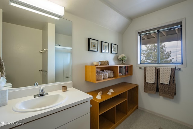 1459 Glarus Ct, Incline Village, NV 89451 - bathroom with vanity and lofted ceiling