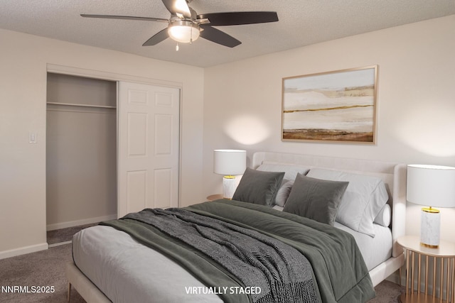 875 Camino Real Dr, Sparks, NV 89434 - bedroom with carpet flooring, a closet, a ceiling fan, and a textured ceiling