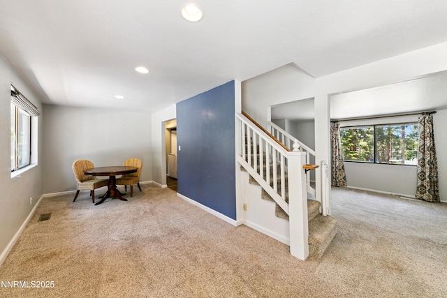 299 Chimney Rock Rd, Stateline, NV 89449 - living area with carpet flooring, stairway, and recessed lighting