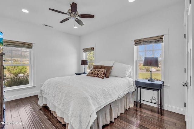 600 Artemesia Ln, Gardnerville, NV 89460 - bedroom with dark wood-style floors, recessed lighting, and a ceiling fan