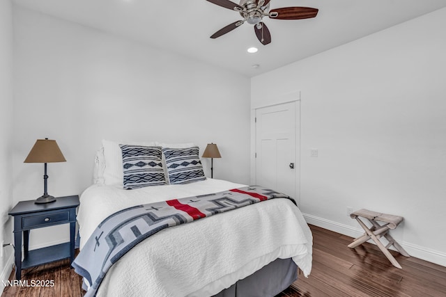 600 Artemesia Ln, Gardnerville, NV 89460 - bedroom featuring wood finished floors, recessed lighting, and ceiling fan