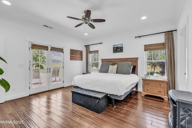 600 Artemesia Ln, Gardnerville, NV 89460 - bedroom with ornamental molding, access to exterior, french doors, multiple windows, and recessed lighting