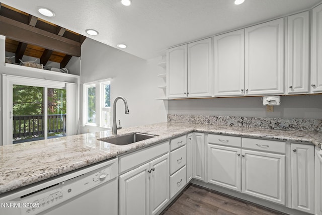 807 Alder Ave Unit 14, Incline Village, NV 89451 - kitchen featuring white dishwasher, dark wood-type flooring, white cabinets, and recessed lighting