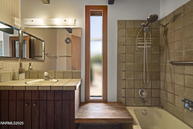 4275 Juniper Creek Rd, Reno, NV 89519 - full bathroom featuring vanity, shower / bath combination, and backsplash
