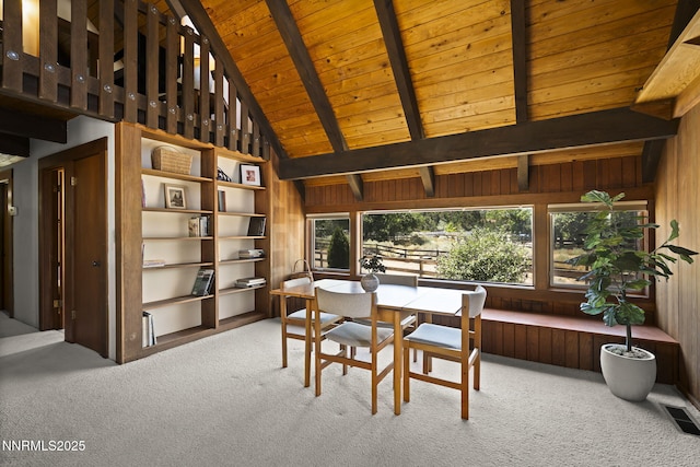 4275 Juniper Creek Rd, Reno, NV 89519 - carpeted dining area featuring wood ceiling, plenty of natural light, and wood walls