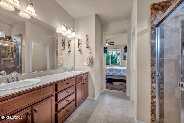 6775 Russian Thistle Dr, Sparks, NV 89436 - ensuite bathroom with double vanity, a stall shower, and a ceiling fan