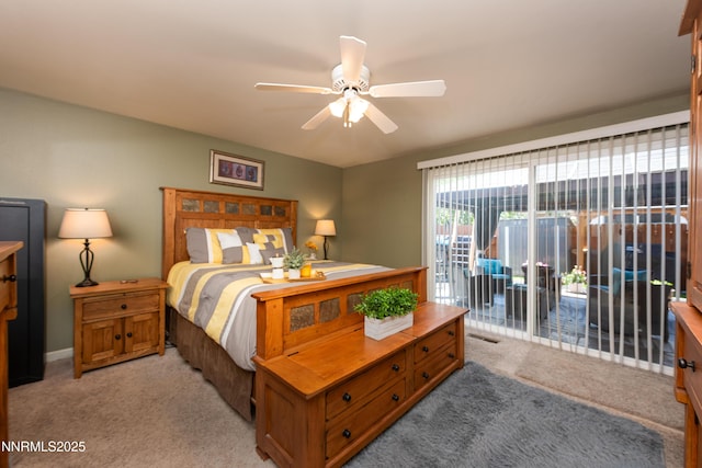 4130 Snowshoe Ln, Reno, NV 89502 - bedroom with access to exterior, light colored carpet, and ceiling fan