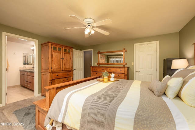4130 Snowshoe Ln, Reno, NV 89502 - bedroom with light carpet, ensuite bath, and a ceiling fan
