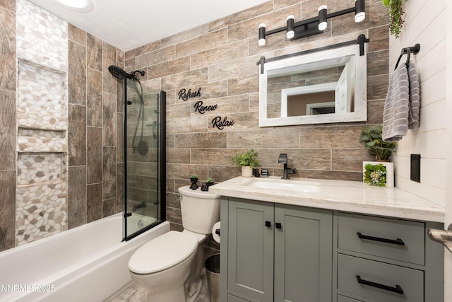 4130 Snowshoe Ln, Reno, NV 89502 - full bathroom featuring vanity, tile walls, and shower / washtub combination