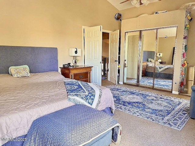 6673 Enchanted Valley Dr, Reno, NV 89523 - bedroom with carpet flooring, a closet, and high vaulted ceiling