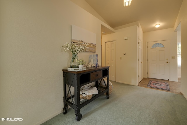 3082 Doubletree Ln, Carson City, NV 89701 - entryway featuring carpet flooring and vaulted ceiling