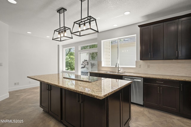 4033 Clover Creek Ct, Reno, NV 89519 - kitchen featuring stainless steel dishwasher, black electric cooktop, a center island, recessed lighting, and decorative backsplash