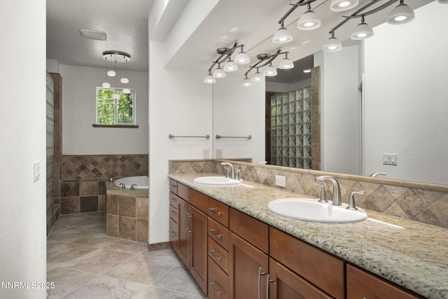 4033 Clover Creek Ct, Reno, NV 89519 - full bathroom with a bath, double vanity, and a tile shower
