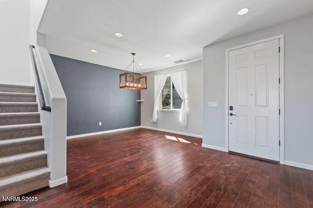 2720 Peavine Pines Ct, Reno, NV 89523 - foyer with a chandelier, stairs, wood finished floors, and recessed lighting
