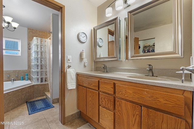 2450 Chukar Dr, Washoe Valley, NV 89704 - bathroom featuring tile patterned flooring, tiled shower, double vanity, and a bath