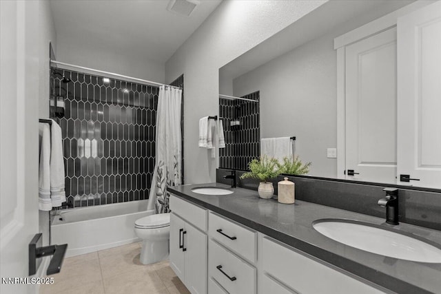 5517 Western Rider Trl, Reno, NV 89511 - full bath with double vanity, shower / bath combination with curtain, and tile patterned flooring