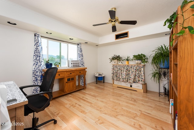 653 Carmel Way, Gardnerville, NV 89460 - office area featuring light wood-style floors, a ceiling fan, and ornamental molding