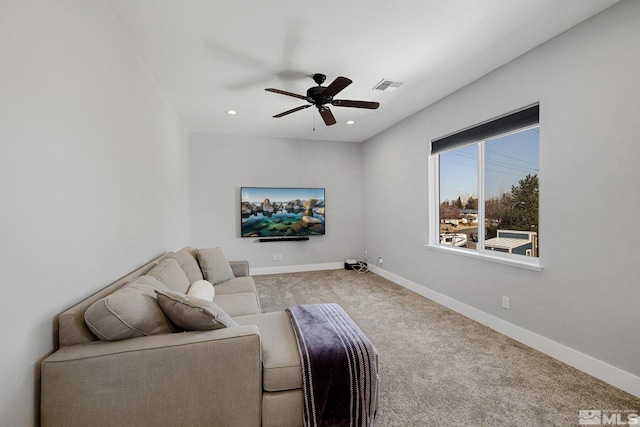 1585 Foster Dr, Reno, NV 89509 - carpeted living room with ceiling fan and recessed lighting