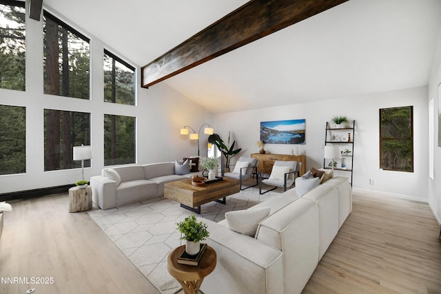 960 Apollo Way, Incline Village, NV 89451 - living area featuring wood finished floors, high vaulted ceiling, and beam ceiling