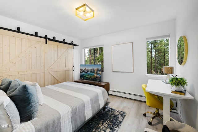 960 Apollo Way, Incline Village, NV 89451 - bedroom with baseboard heating, wood finished floors, and a barn door