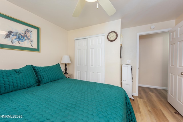 644 Carmel Way, Gardnerville, NV 89460 - bedroom featuring wood finished floors, a closet, and a ceiling fan