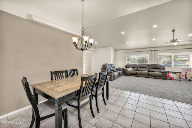 8030 Verde Ct, Winnemucca, NV 89445 - dining room with recessed lighting, light tile patterned flooring, a chandelier, ceiling fan, and light carpet
