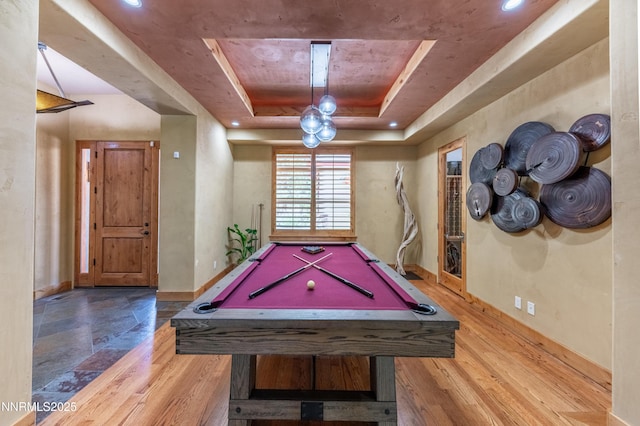 48 Rose Creek Ln, Reno, NV 89511 - rec room featuring a raised ceiling, billiards, and wood finished floors