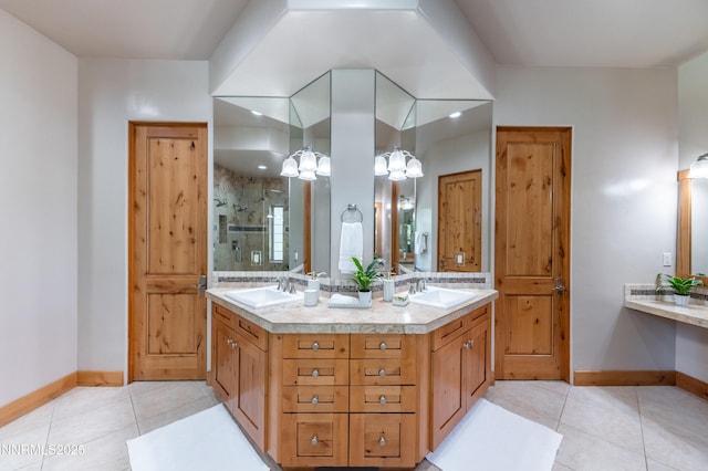 48 Rose Creek Ln, Reno, NV 89511 - full bath with tile patterned flooring, double vanity, and a shower stall