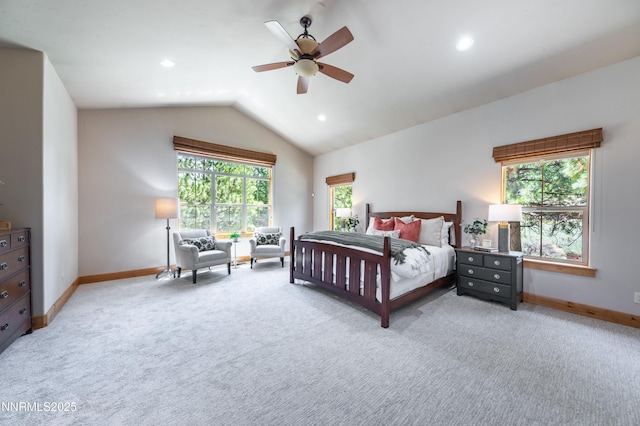 48 Rose Creek Ln, Reno, NV 89511 - carpeted bedroom featuring vaulted ceiling, a ceiling fan, and recessed lighting