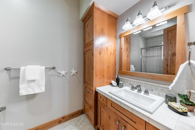 48 Rose Creek Ln, Reno, NV 89511 - full bathroom with vanity, a stall shower, and tile patterned flooring