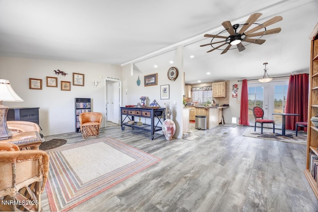 6297 Cox Rd, Fallon, NV 89406 - living area featuring a ceiling fan, light wood-style floors, and recessed lighting
