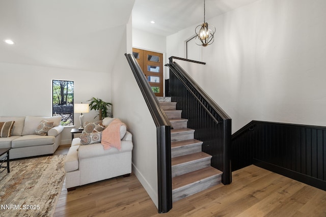 3575 Cashill Blvd, Reno, NV 89509 - stairway featuring wood finished floors, recessed lighting, and a chandelier