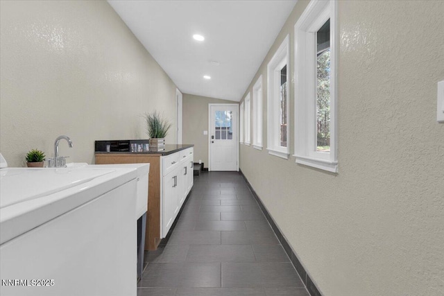 1094 Johnson Blvd, South Lake Tahoe, CA 96150 - laundry room with washer / dryer, a textured wall, and recessed lighting