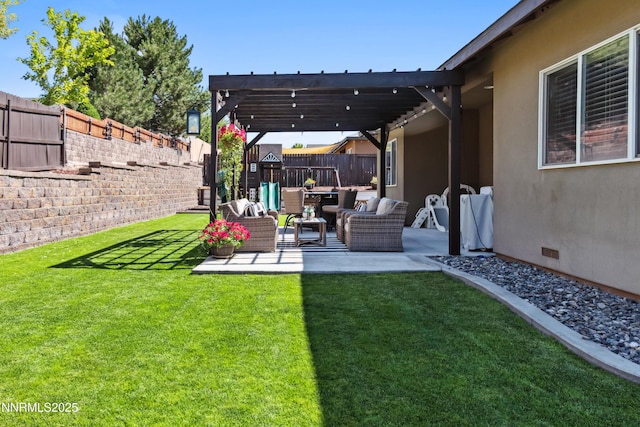 3287 Hackamore Way, Winnemucca, NV 89445 - fenced backyard featuring outdoor lounge area, a patio area, and a pergola