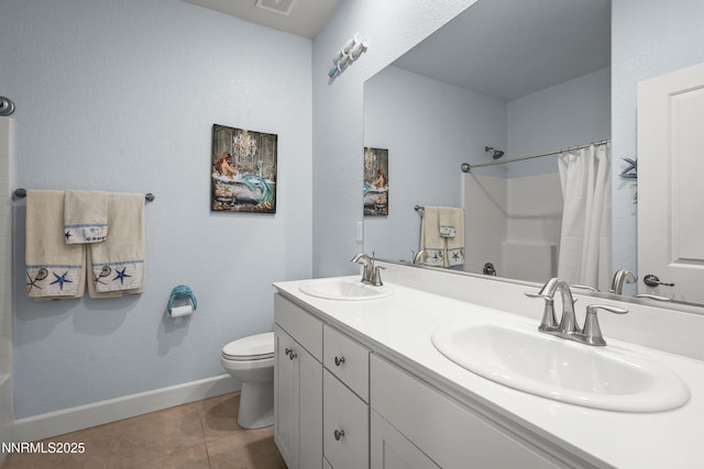 7106 Owl Vw Dr, Sparks, NV 89436 - full bath featuring double vanity, a shower with shower curtain, and tile patterned floors