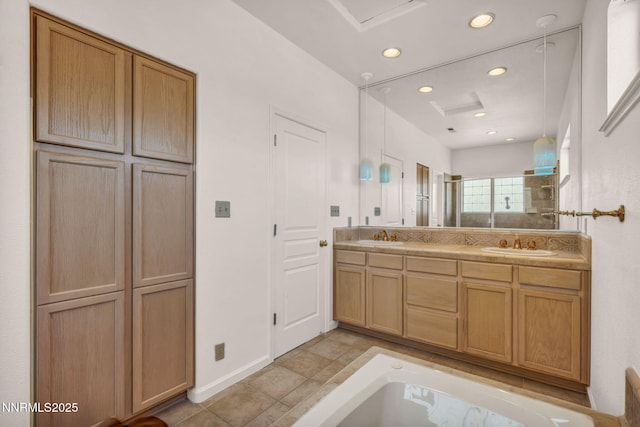 1425 Julie Ct, Reno, NV 89509 - full bathroom featuring recessed lighting, double vanity, and an enclosed shower