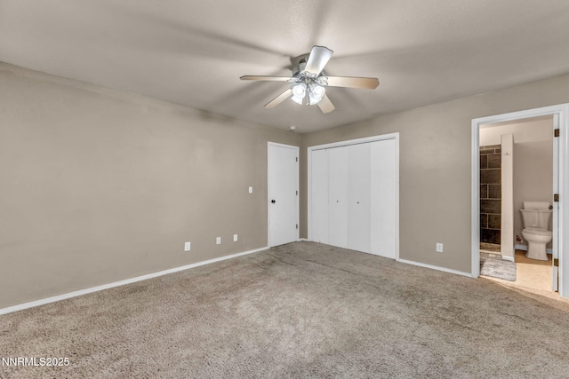 4210 Magnolia Rd, Fallon, NV 89406 - unfurnished bedroom with carpet, a closet, connected bathroom, and a ceiling fan